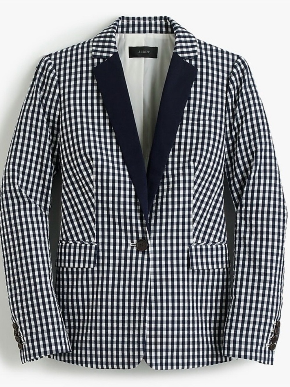 J. Crew Puckered Gingham Navy Blue Blazer Jacket Size 14 nwt